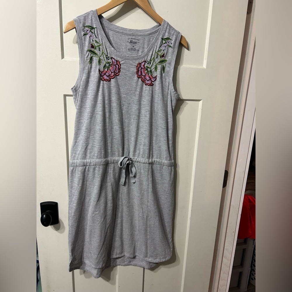 G.H Bass Gray Sleeveless Dress with Floral Embroidery